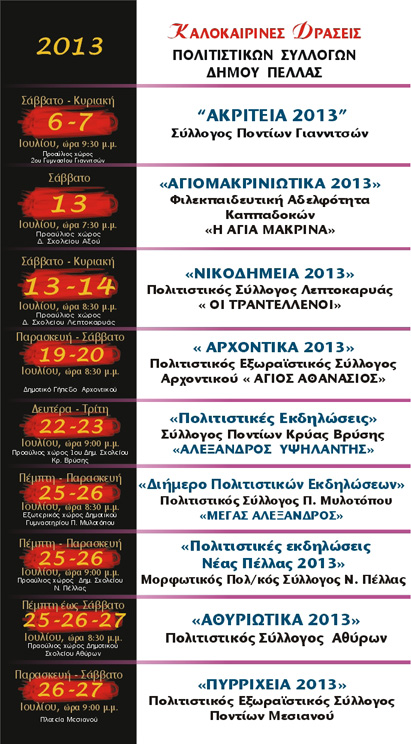 Πρόγραμμα Εκδηλώσεων Καλοκαιριού 2013 ΔΗ.Κ.Ε.Π.Α.Π.